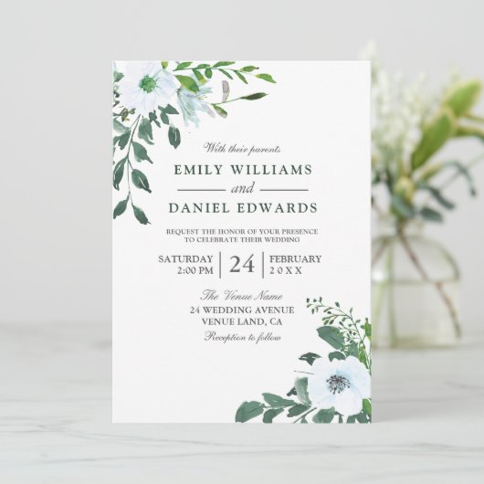 Garden Greenery Elegant Wedding Invitation Kaart (Staand voorkant)