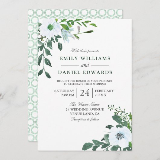 Garden Greenery Elegant Wedding Invitation Kaart (Voorkant / Achterkant)