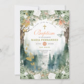Garden Greenery Flowers Doopuitnodiging Kaart (Voorkant)