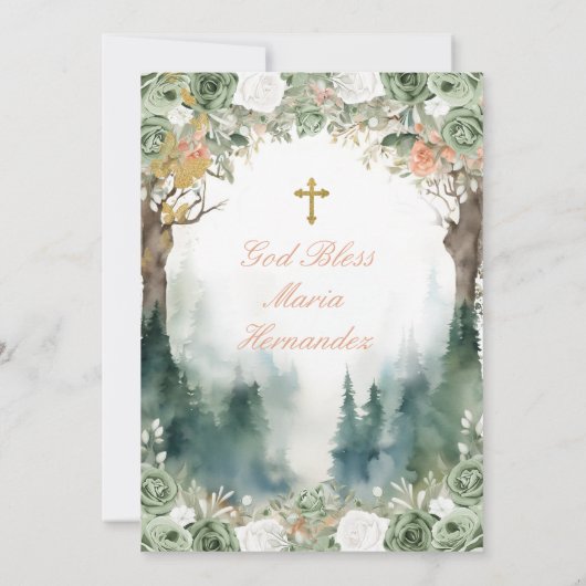 Garden Greenery Flowers Doopuitnodiging Kaart (Achterkant)