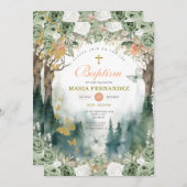 Garden Greenery Flowers Doopuitnodiging Kaart (Voorkant / Achterkant)