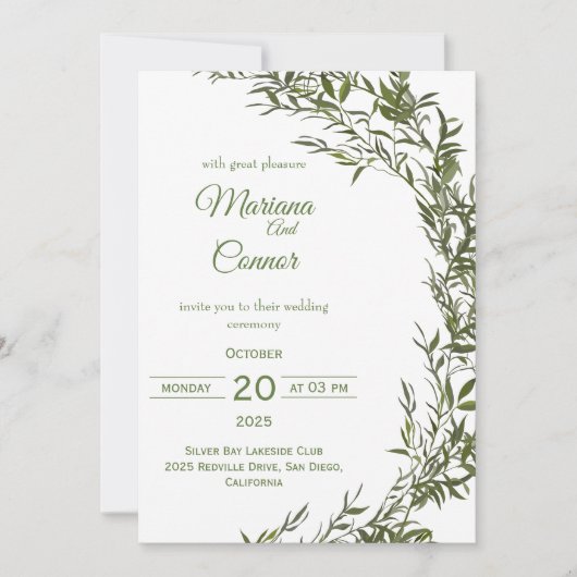 Garden Greenery Waterverf Uitnodiging voor een bru (Voorkant)