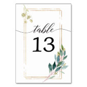 Garden Greens Gold Greenery Wedding Table Numbers Kaart (Voorkant)