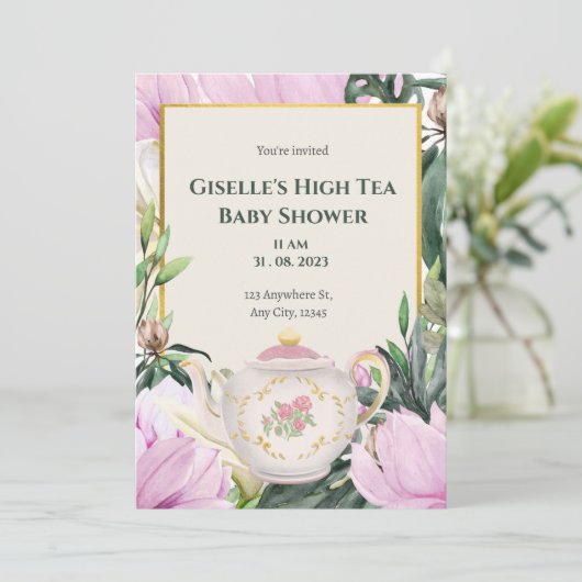 Garden High Tea Baby shower uitnodiging (Staand voorkant)
