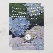 Garden Hydrangeas String of Lights Wedding Invite Kaart (Voorkant / Achterkant)