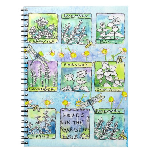 Garden Journal Basil Planten Dragonfly Bijen Kruid Notitieboek (Voorkant)