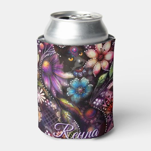 Garden Kitty Cat Floral Abstract Personalized Blikjeskoeler (Blikje Voorkant)