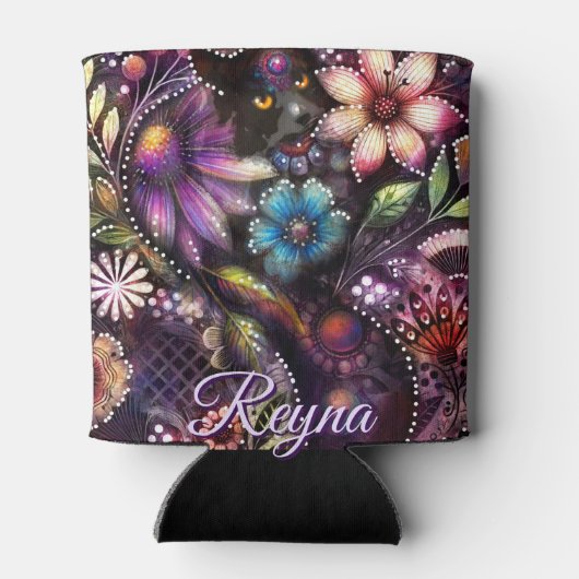 Garden Kitty Cat Floral Abstract Personalized Blikjeskoeler (Achterkant)
