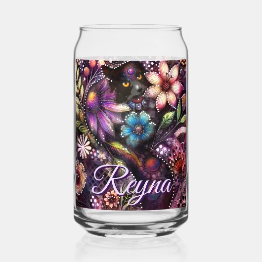 Garden Kitty Cat Floral Abstract Personalized Blikvorm Glas (Voorkant)