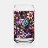 Garden Kitty Cat Floral Abstract Personalized Blikvorm Glas (Achterkant)