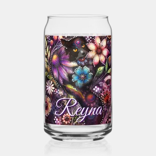 Garden Kitty Cat Floral Abstract Personalized Blikvorm Glas (Achterkant)