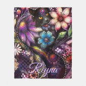 Garden Kitty Cat Floral Abstract Personalized Fleece Deken (Voorkant)