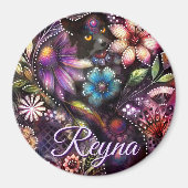 Garden Kitty Cat Floral Abstract Personalized Magneet (Voorkant)