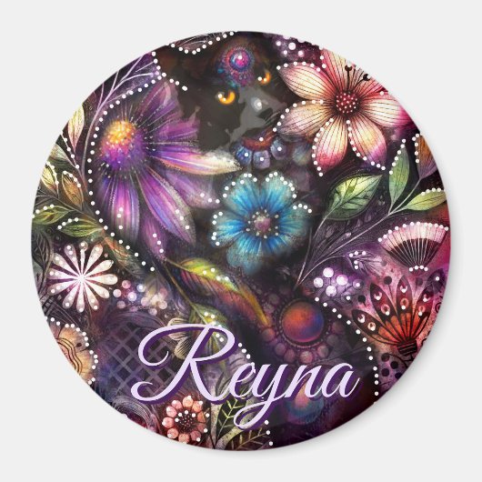 Garden Kitty Cat Floral Abstract Personalized Magneet (Voorkant)