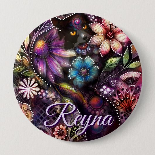 Garden Kitty Cat Floral Abstract Personalized Ronde Button 4,0 Cm (Voorkant)