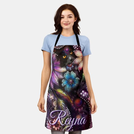 Garden Kitty Cat Floral Abstract Personalized Schort (Gedragen)