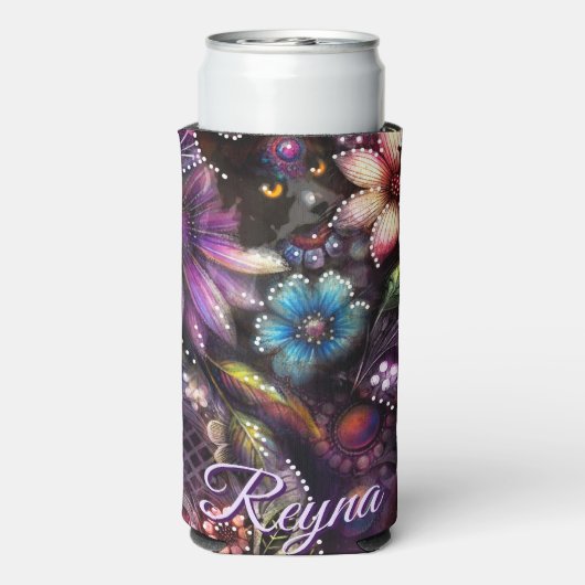 Garden Kitty Cat Floral Abstract Personalized Seltzer Blikjeskoeler (Seltzer Achterkant)