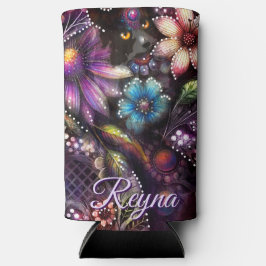 Garden Kitty Cat Floral Abstract Personalized Seltzer Blikjeskoeler