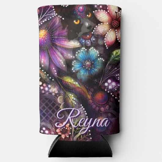 Garden Kitty Cat Floral Abstract Personalized Seltzer Blikjeskoeler (Voorkant)