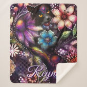 Garden Kitty Cat Floral Abstract Personalized Sherpa Deken (Voorkant)