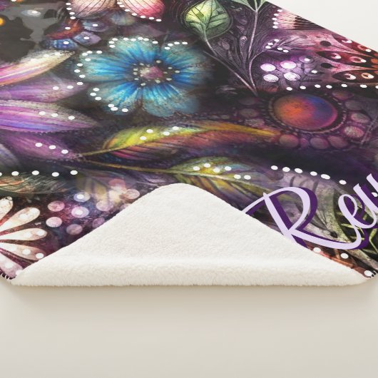 Garden Kitty Cat Floral Abstract Personalized Sherpa Deken (3/4)