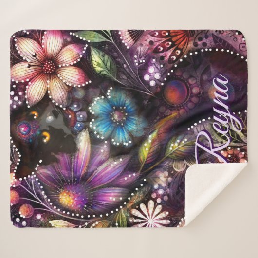 Garden Kitty Cat Floral Abstract Personalized Sherpa Deken (Voorkant (horizontaal))