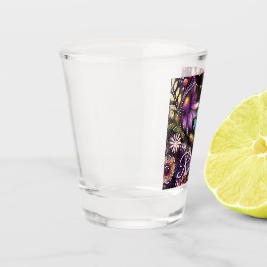 Garden Kitty Cat Floral Abstract Personalized Shot Glas (Links)