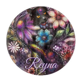 Garden Kitty Cat Floral Abstract Personalized Snijplank