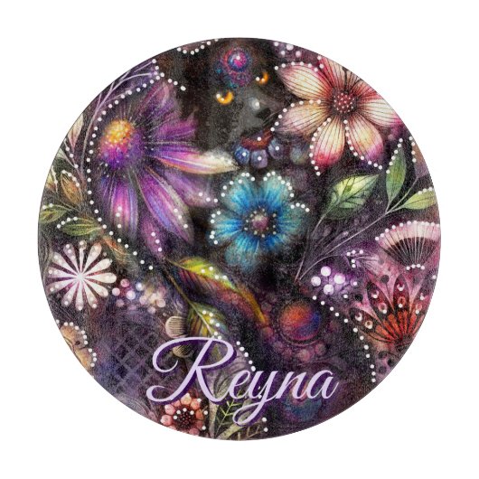 Garden Kitty Cat Floral Abstract Personalized Snijplank (Voorkant)