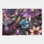 Garden Kitty Cat Floral Abstract Personalized Theedoek (Horizontaal)