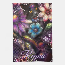 Garden Kitty Cat Floral Abstract Personalized Theedoek