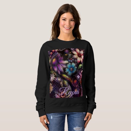 Garden Kitty Cat Floral Abstract Personalized Trui (Voorkant volledig)