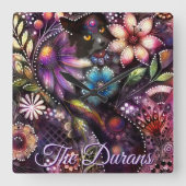 Garden Kitty Cat Floral Abstract Personalized Vierkante Klok (Voorkant)