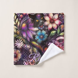 Garden Kitty Cat Floral Abstract Personalized Washandje