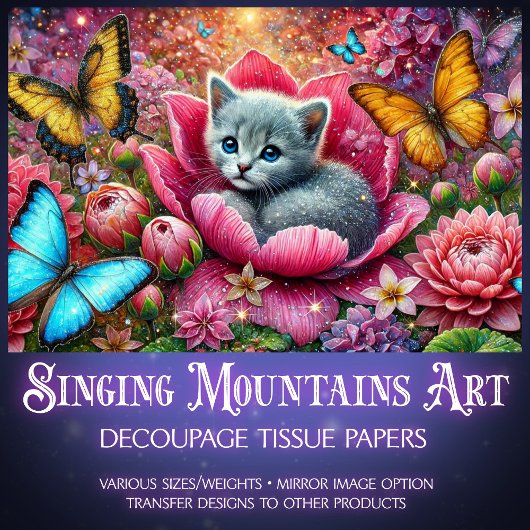 Garden Kitty Whimsy Decoupage  Tissuepapier