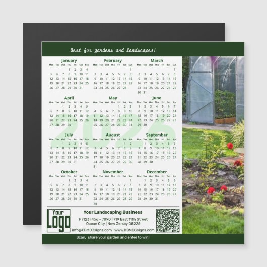 Garden Landscape Green White 2026 Calendar Magnet (Voorkant / Achterkant)