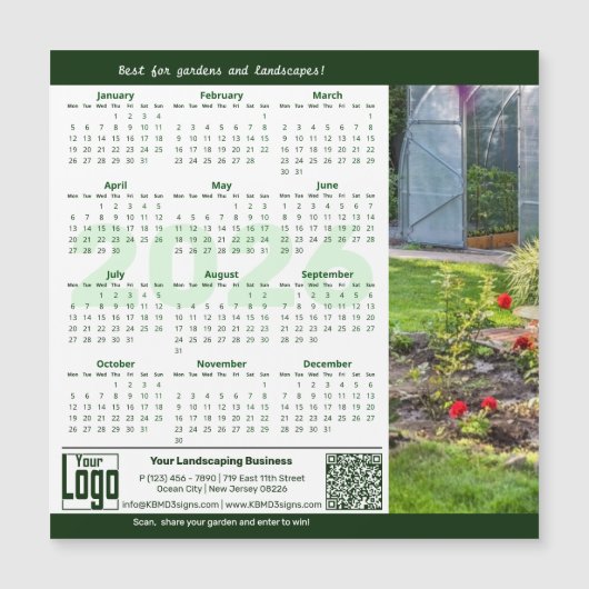 Garden Landscape Green White 2026 Calendar Magnet (Voorkant)