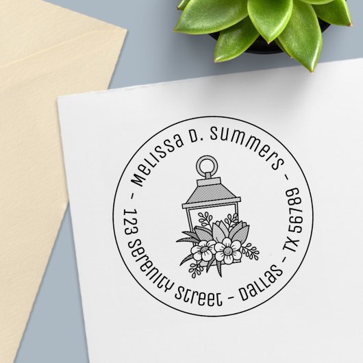 Garden Lantern Flowers Round Address 1 Zelfinktende Stempel