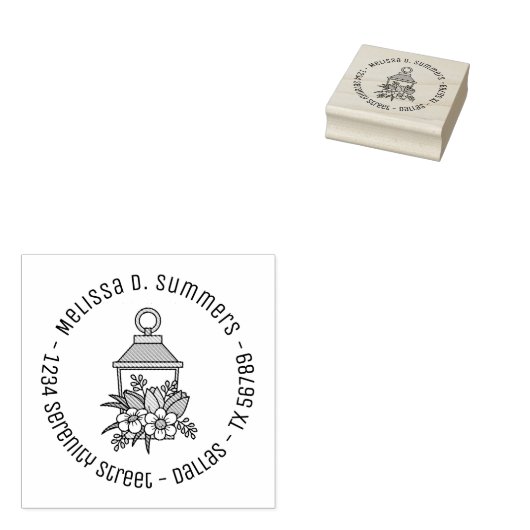 Garden Lantern Flowers Round Address 2 Rubberstempel (Gestempeld)
