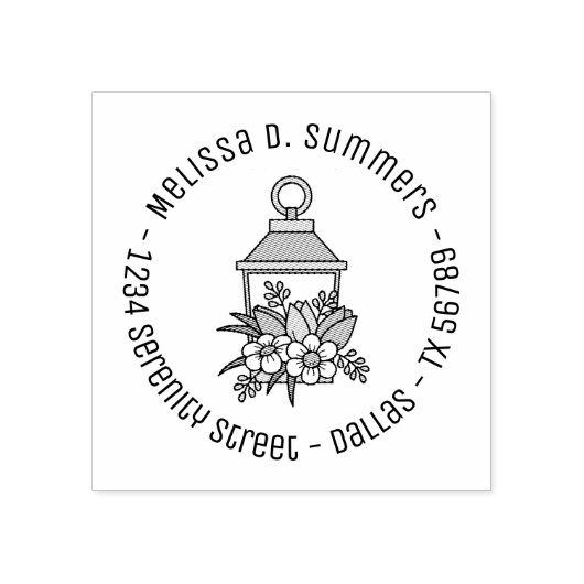 Garden Lantern Flowers Round Address 2 Rubberstempel (Afrduk)
