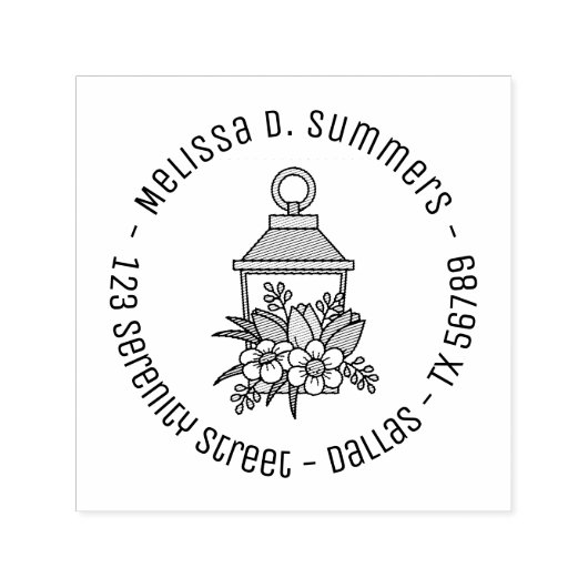 Garden Lantern Flowers Round Address 4 Zelfinktende Stempel (Design)