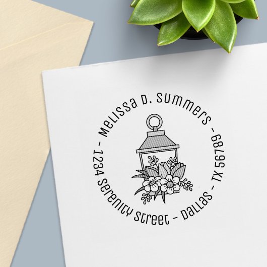 Garden Lantern Flowers Round Address 4 Zelfinktende Stempel