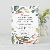 Garden Leaf Wreath Elegant Herfst of Spring Weddin Kaart (Staand voorkant)