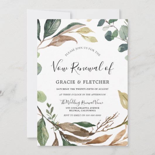 Garden Leaf Wreath Elegant Marriage Vow Renewal Kaart (Voorkant)