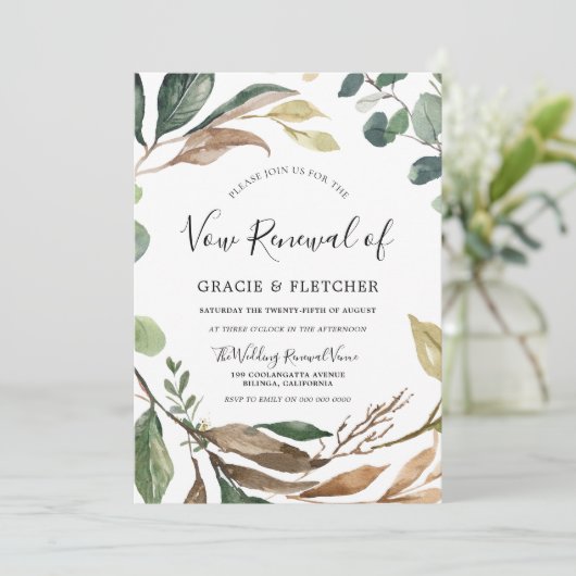 Garden Leaf Wreath Elegant Marriage Vow Renewal Kaart (Staand voorkant)