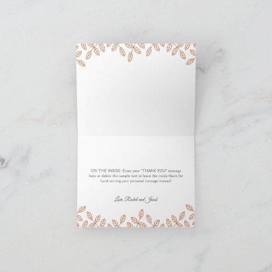 Garden Leaves Burnt Oranje Weddenschap Hartelijk d Bedankkaart (Binnen)