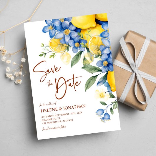 Garden Lemon Waterverf Floral Elegant Wedding Save The Date