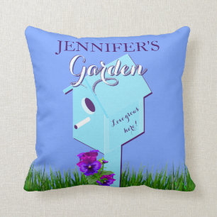 Garden: "Liefde groeit hier!" Birdhouse Pansies Kussen