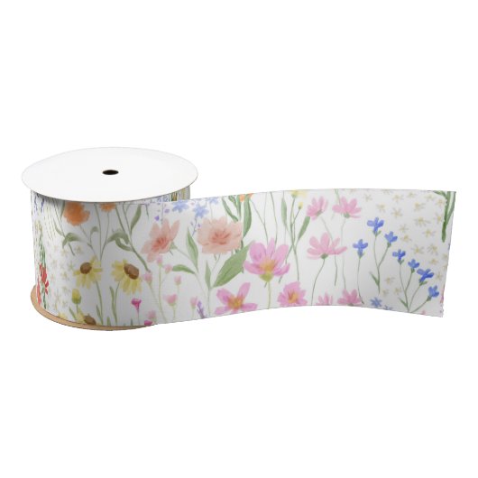 Garden light Background Wildflowers Floral Pattern Satijnen Lint (Spoel)
