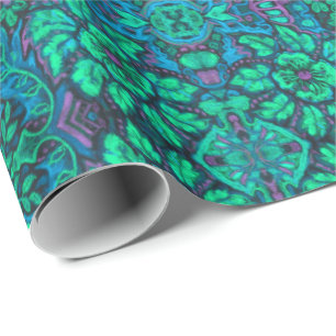 Garden Magic Flowers Bohemian Arabesque Mint Green Cadeaupapier